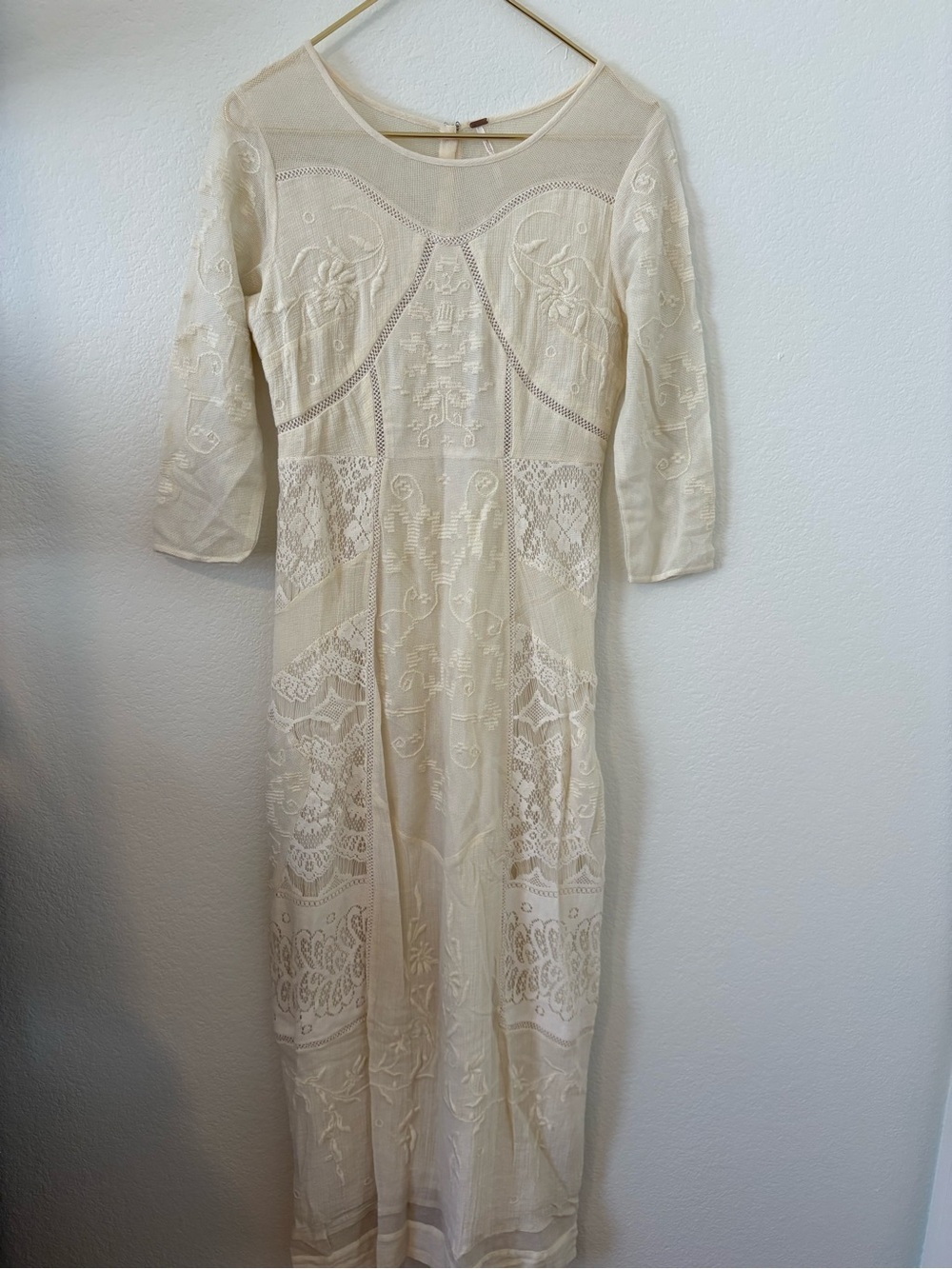 Free People Ivory Lace Embroidered long Maxi Dress